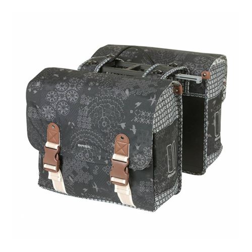 Sacoche arriere velo double basil boheme 35l noir-creme systeme mik sur porte bagage (37x15x37cm)