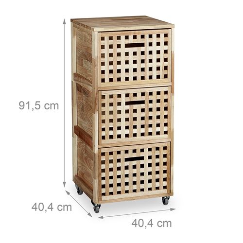 Meuble à roulettes en bois salle de bain 3 tiroirs 92 cm