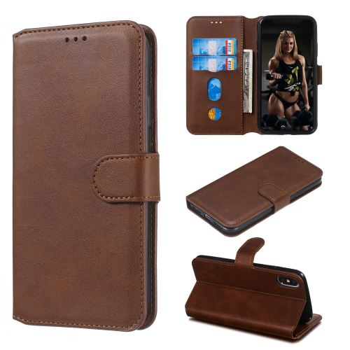 Etui en PU + TPU flip de couleur unie marron pour votre Apple iPhone X/XS 5.8 pouces