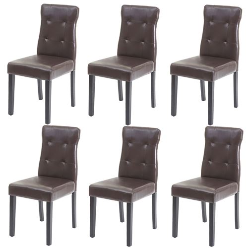 6x chaise de salle à manger MENDLER HWC-E58, fauteuil similicuir marron, pieds foncés