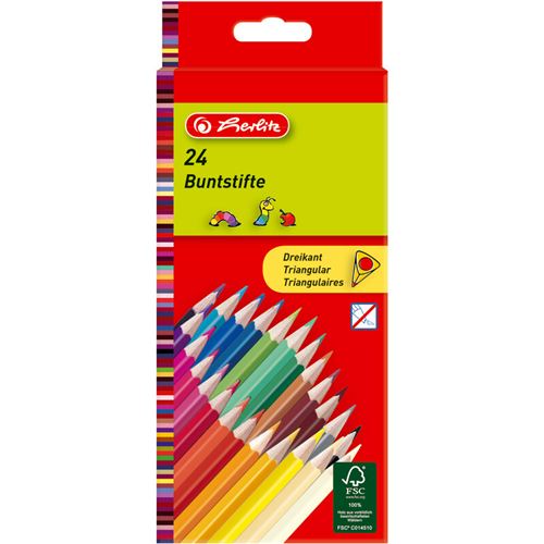 Herlitz Crayons de couleur triangulaires, étui carton de 24 - vue 1