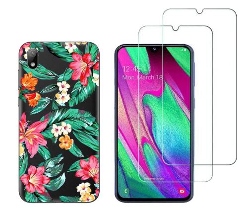 Coque et 2 films HUAWEI Y5 2019 - Coque souple Solide fantaisie + 2 Films en Verre trempé résistants Anti Casse écran - Fleur