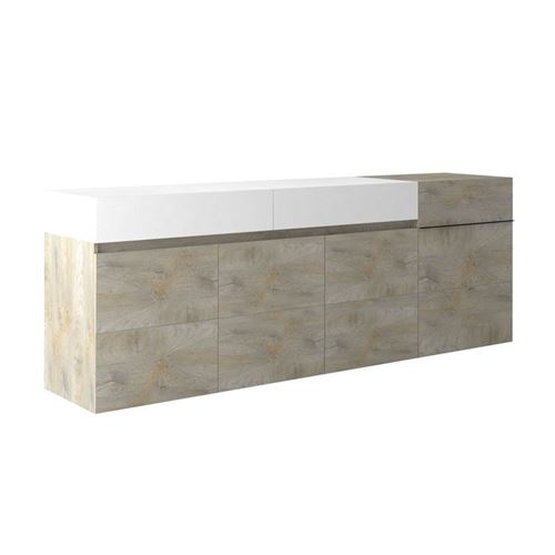 Buffet 4 portes 2 tiroirs Chêne délavé/Blanc mat - FLORINE