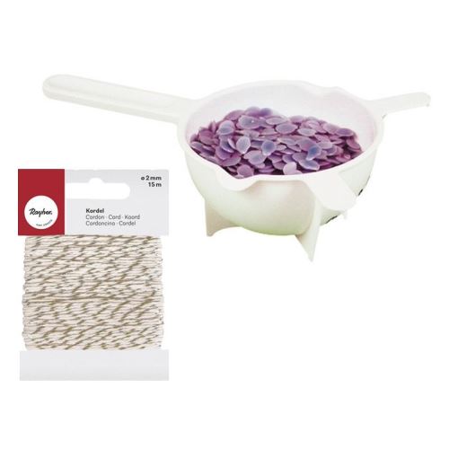 Récipient bain-marie pour bougie + Ficelle dorée & blanche 15 m