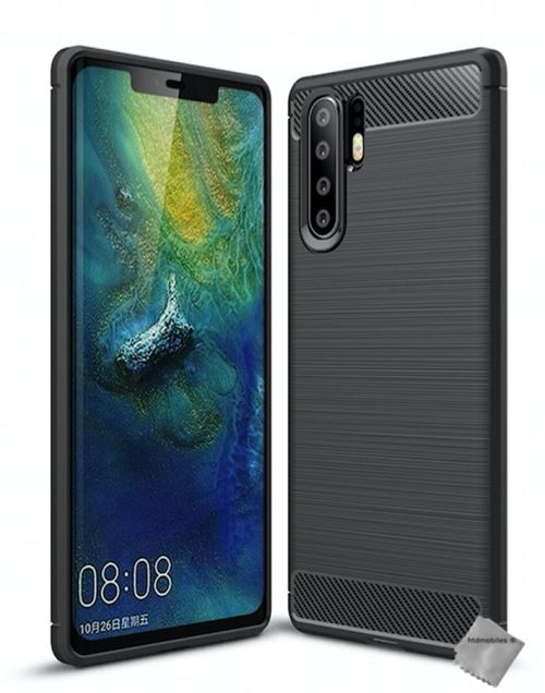 Housse etui coque silicone gel carbone pour Huawei P30 Pro + verre trempe - NOIR - htdmobiles