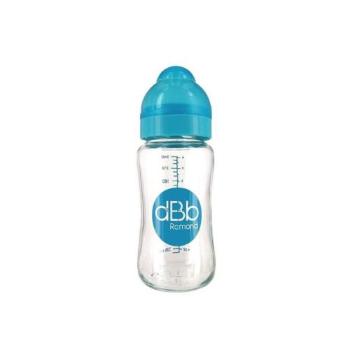 DBB REMOND Biberon Lo Verre 240 Ml Tétine Silicone 0-4 Mois - System Turquoise Translucide - S/Bte