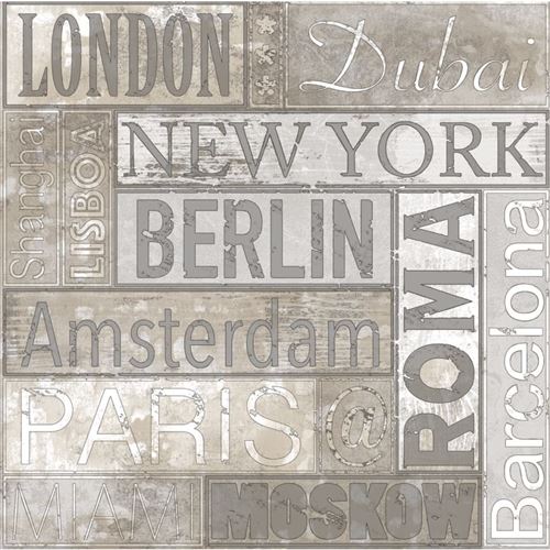 Urban Friends & Coffee Papier peint Noms de ville Gris et marron
