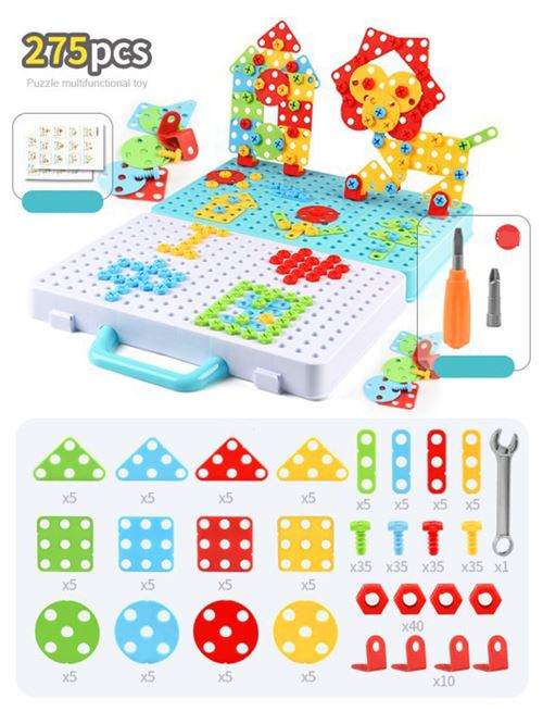 Puzzle Enfant 3D Mosaique avec Perceuse Tournevis Jouet Enfant 3 Ans Garcon  Fille,Jeu de Construction
