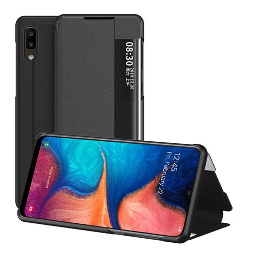 Étui Portefeuille pour Samsung Galaxy A20e en Cuir à Rabat Antichoc avec Fenêtre d’affichage intelligente - Noir