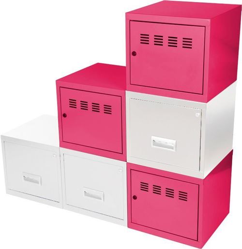 Pierre Henry - Cubes métal 3 portes 3 tiroirs Fuchsia/Blanc