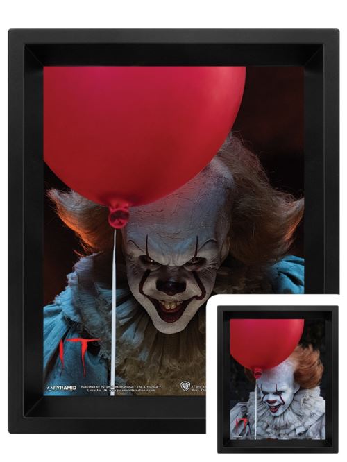 Affiche lenticulaire encadrée en 3D IT Pennywise dans un cadre noir de 20 x 25 cm