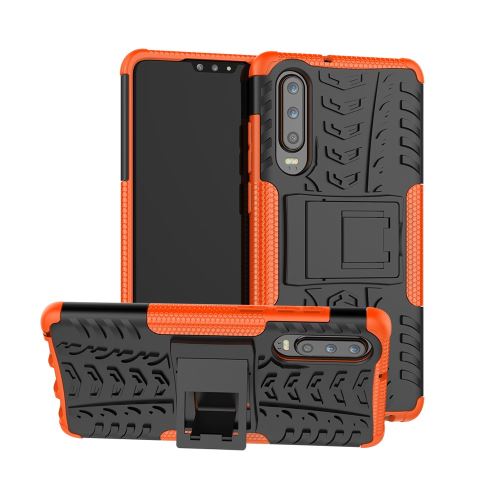 Coque en TPU hybride antidérapant avec béquille orange pour votre Huawei P30