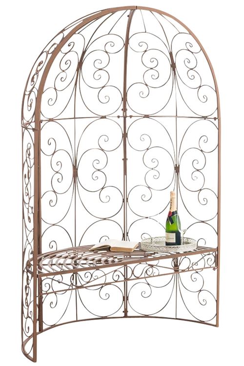 Arche à rosier Rosie en forme de demi pavillon avec banc de jardin , Marron antique