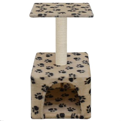 Comparer les prix de Arbre à chat griffoir grattoir niche jouet animaux peluché en sisal 55 cm beige motif de pattes