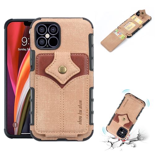 Coque en TPU + PU boucle en érable avec porte-cartes or pour votre Apple iPhone 12 Pro Max 6.7 pouces