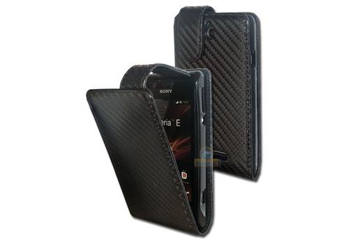 Etui Carbone noir à rabat Sony Xperia E