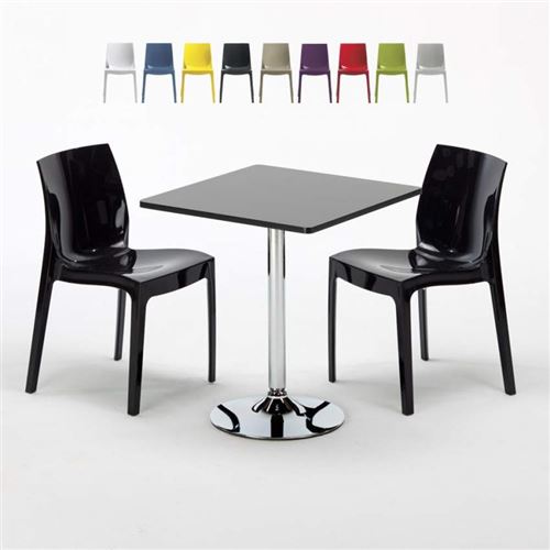 Table Carrée Noire 70x70cm Avec 2 Chaises Colorées Grand Soleil Set Intérieur Bar Café Ice Mojito, Couleur: Noir