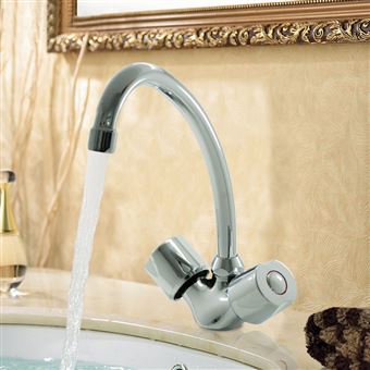 Robinet melangeur de lavabo en laiton chrome avec bec mobile - 1