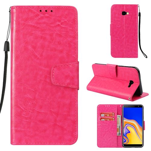 Etui en PU vieilli, poli à l'huile rose pour votre Samsung Galaxy J4 Plus/J4 Prime