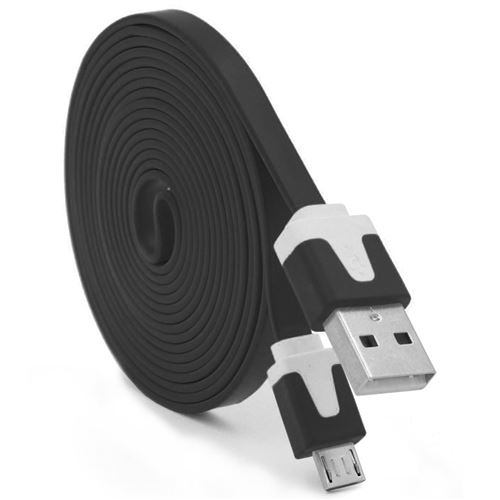 Cable Noodle 3m Micro USB pour HTC Desire 10 lifestyle Android 3 Metres Chargeur USB Smartphone Connecteur (NOIR)