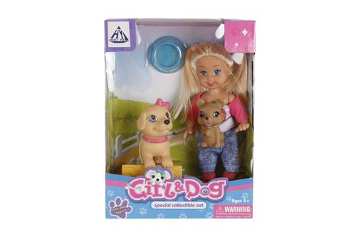 Cute Girl poupée avec chiens 10 cm 3-pièces