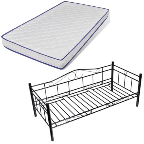 vidaXL Lit avec matelas 90 x 200 cm Métal Noir