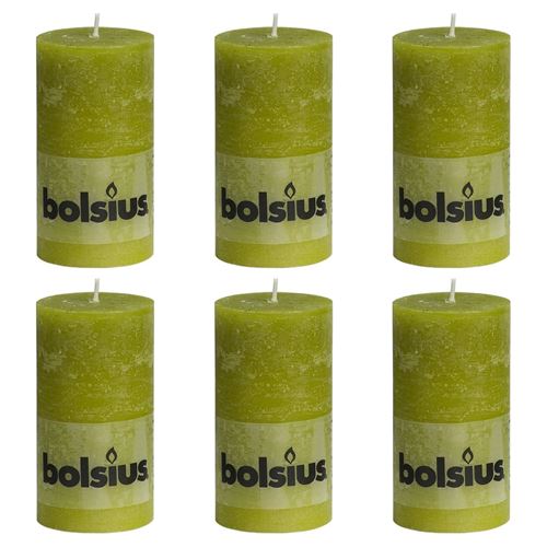 Bolsius Bougies pilier rustiques 6 pcs 130 x 68 mm Vert mousse