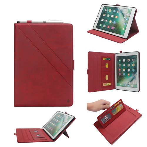 Etui en PU flip multi-slot rouge pour votre Apple iPad 9.7-inch (2018)/9.7-inch (2017)/iPad Pro 9.7 inch (2016)/Air 2/Air