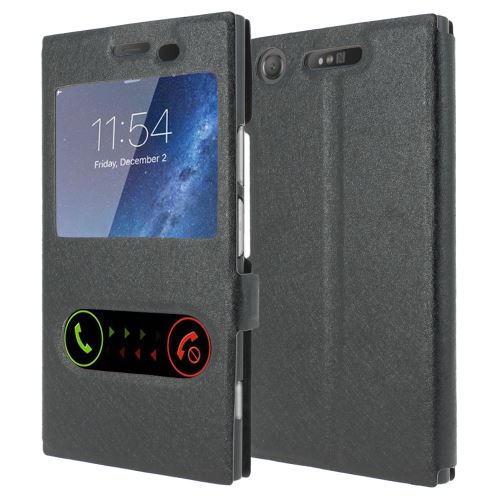 Housse Sony Xperia XZ1 Housse Coque de protection S-View Folio Flip Cover [ADVANSIA] (Windows View) Flip Cover [Noir]