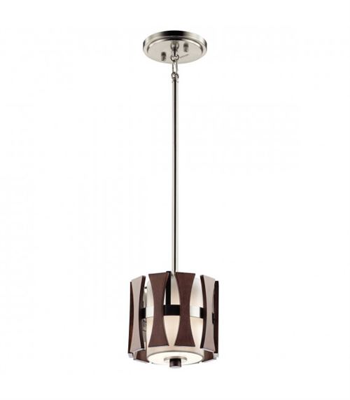 Suspension Cirus, nickel brossé, bois, tissu blanc