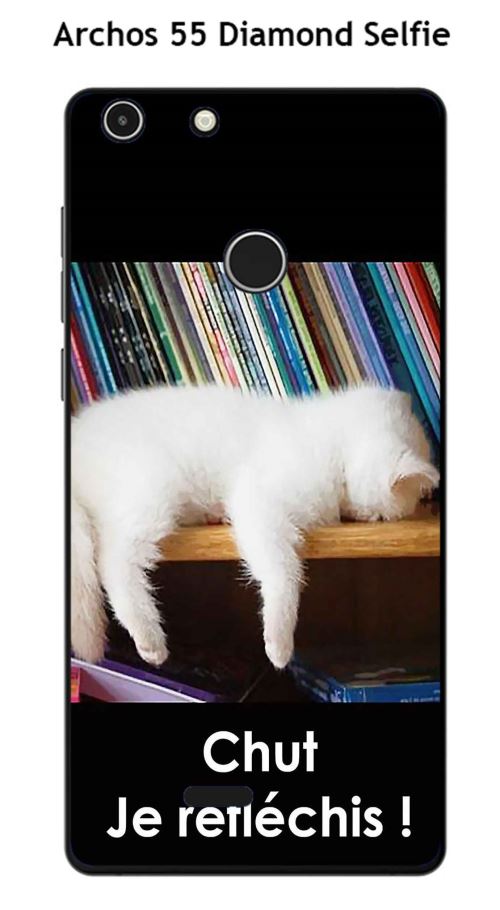 Coque TPU gel souple Archos 55 Diamond Selfie design Chat blanc qui dort Chut