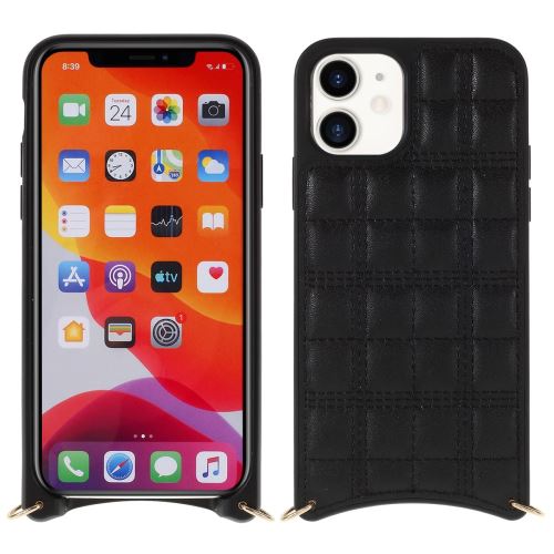 Coque en TPU + PU surface carrée muturale avec sangle noir pour votre Apple iPhone 11 6.1 pouces