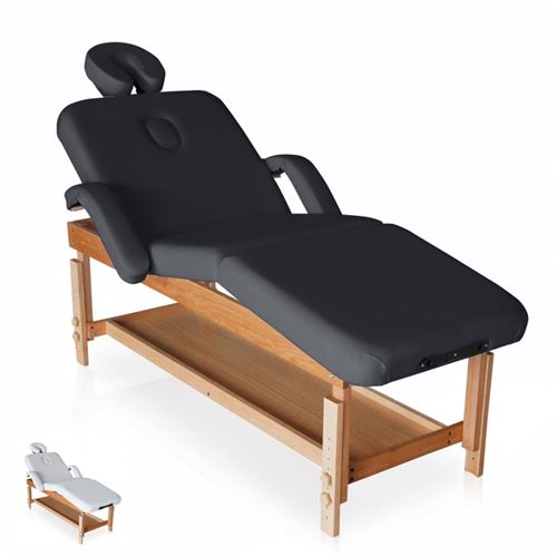 Table de massage en bois fixe réglable multi-position 225 cm Massage-pro, Couleur: Noir
