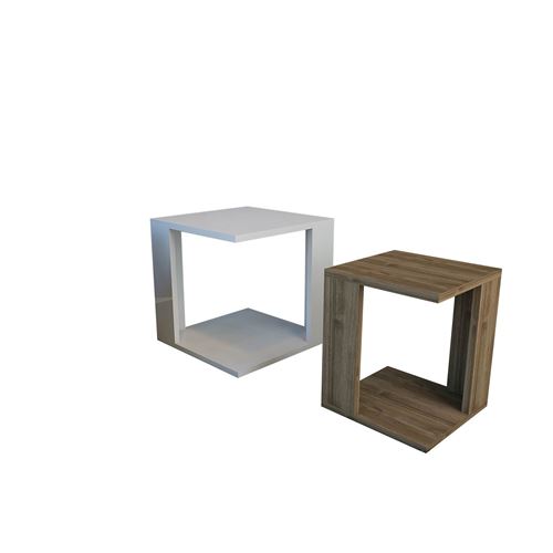 2 Tables à café encastrables Cubic - 40 x 40 cm - Blanc et marron
