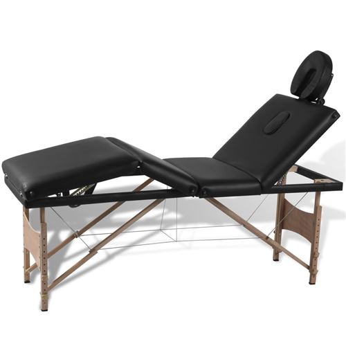 Massagetafel inklapbaar met houten frame (vier delen / zwart)