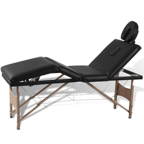 Vidaxl Noir Table Pliable De Massage 4 Zones Avec Cadre En Bois