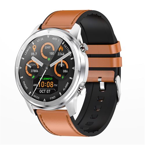 Montre connectée LEMFO LF26 - Avec Bracelet en cuir marron