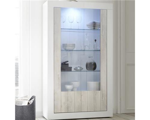 Buffet vaisselier blanc et couleur pin moderne SERENA 3 - Blanc - L 110 x P 42 x H 191 cm