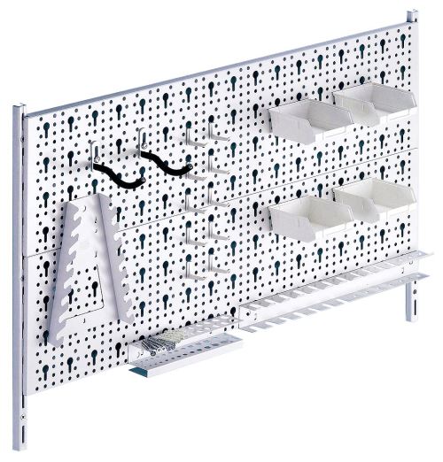 Element System 11300-00004 Panneau en métal percé avec 19 éléments de support pour rangement d'outils Vis et chevilles incluses Blanc