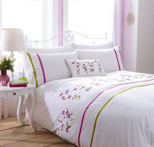 Charlotte thomas parure housse de couette 2 personnes arabella - motif floral brodé - blanc - 200 x 200 cm
