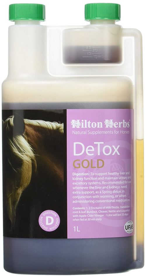 Meilleurs prix pour Hilton Herbs De-Tox Gold 1 L Complément Alimentaire Cheval Cure pour Foie et Reins