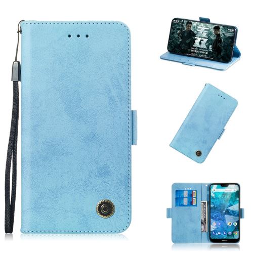 Etui en PU style rétro bleu clair pour votre Nokia 7.1