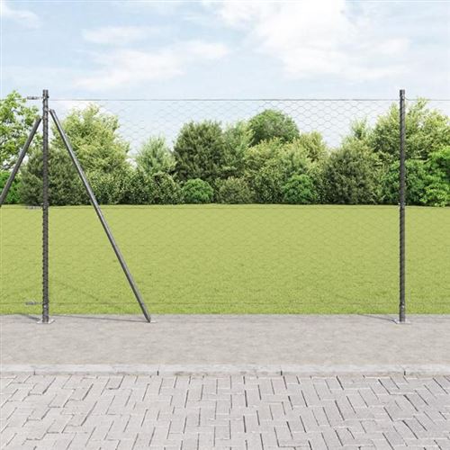Vidaxl Gris Clôture Hexagonale Avec Base En Béton 10 X 1,4 M Maille - Image 2
