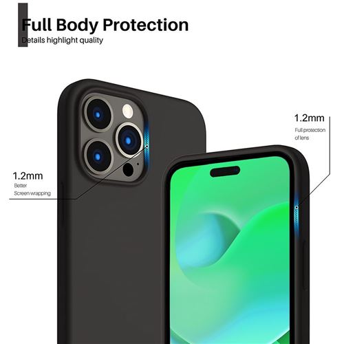 Protection intégrale iPhone 14 Pro Max, Coque Silicone Noir Mate + Verre  trempé 9H Contour Noir - Français