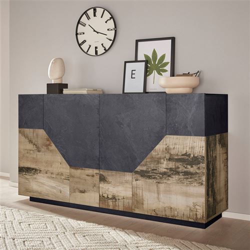 Buffet mobile salon cuisine 160x43cm 4 compartiments design His Report