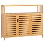 Buffet meuble de rangement bois bambou à lattes style naturel - 3 portes, 4 étagères
