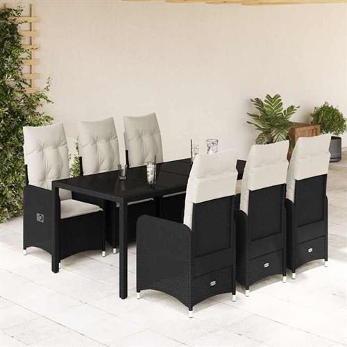 Vidaxl Noir Ensemble De Bistro De Jardin 7 Pcs Coussins - Image 2