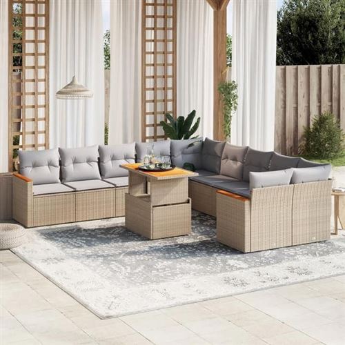 Vidaxl Beige Salon De Jardin 11 Pcs Avec Coussins - Image 3