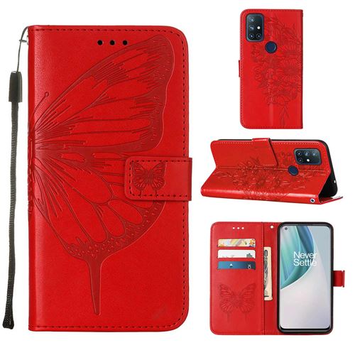 MPFRANCE Housse pour OnePlus Nord N10 5G Rouge [Papillon V3]