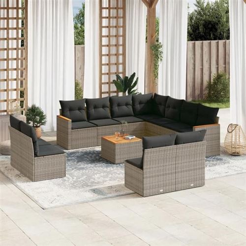 Non Communiqué Gris Vidaxl Salon De Jardin Avec Coussins 12 Pcs, Canapés De Terrasse, Ensemble De Meubles De Patio, Mobilier D'extérieur, Beige 3260595